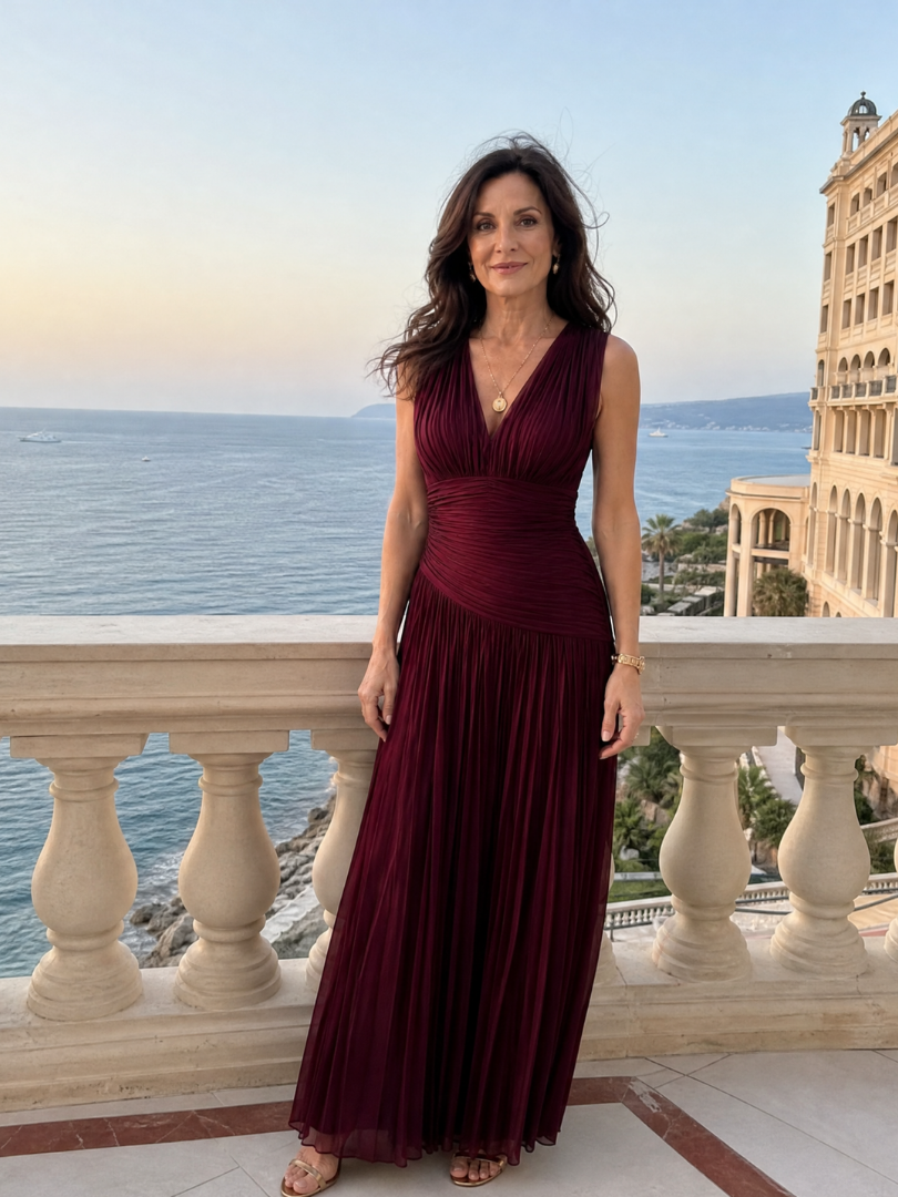 Genevieve | Pleated V-Neck Midi Dress