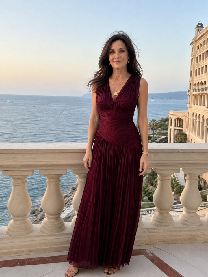 Genevieve | Pleated V-Neck Midi Dress