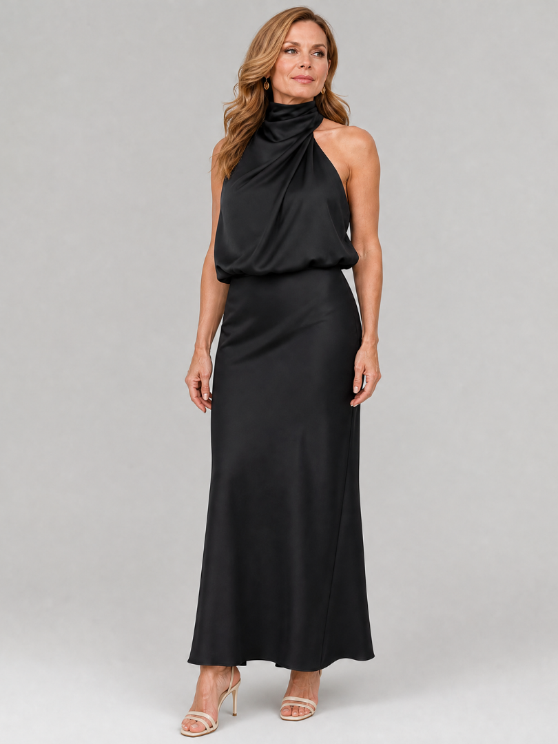Celeste | Draped-Neck Midi Dress