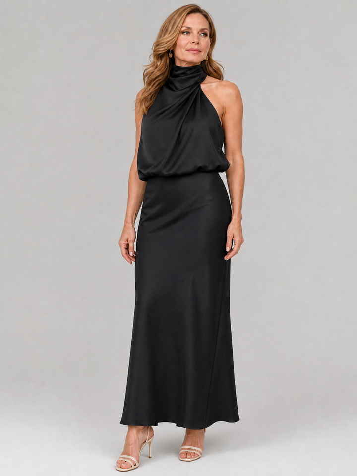 Celeste | Draped-Neck Midi Dress