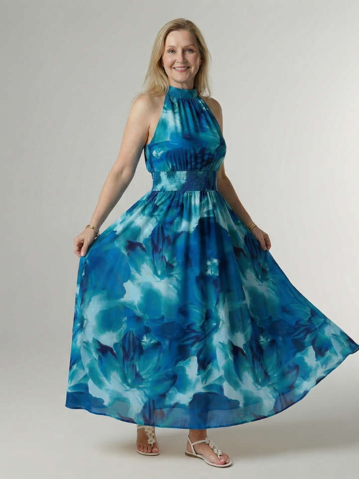 Annabel | Gathered Halter Midi Dress