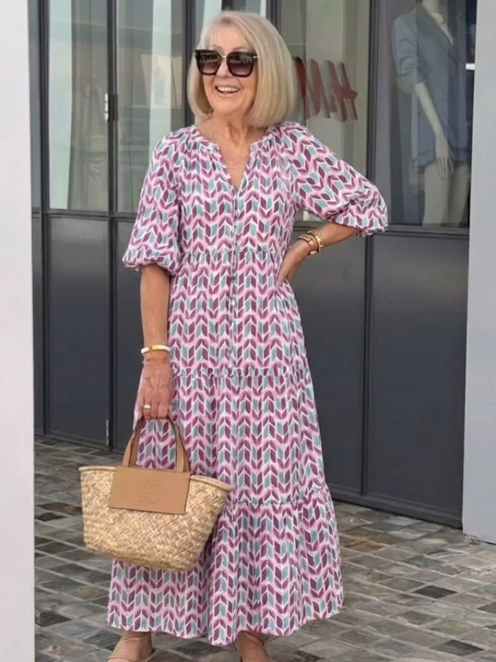 Ivy | Geometric Print Tiered Maxi Dress