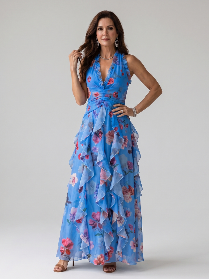 Evangeline | Ruched Floral Maxi Dress