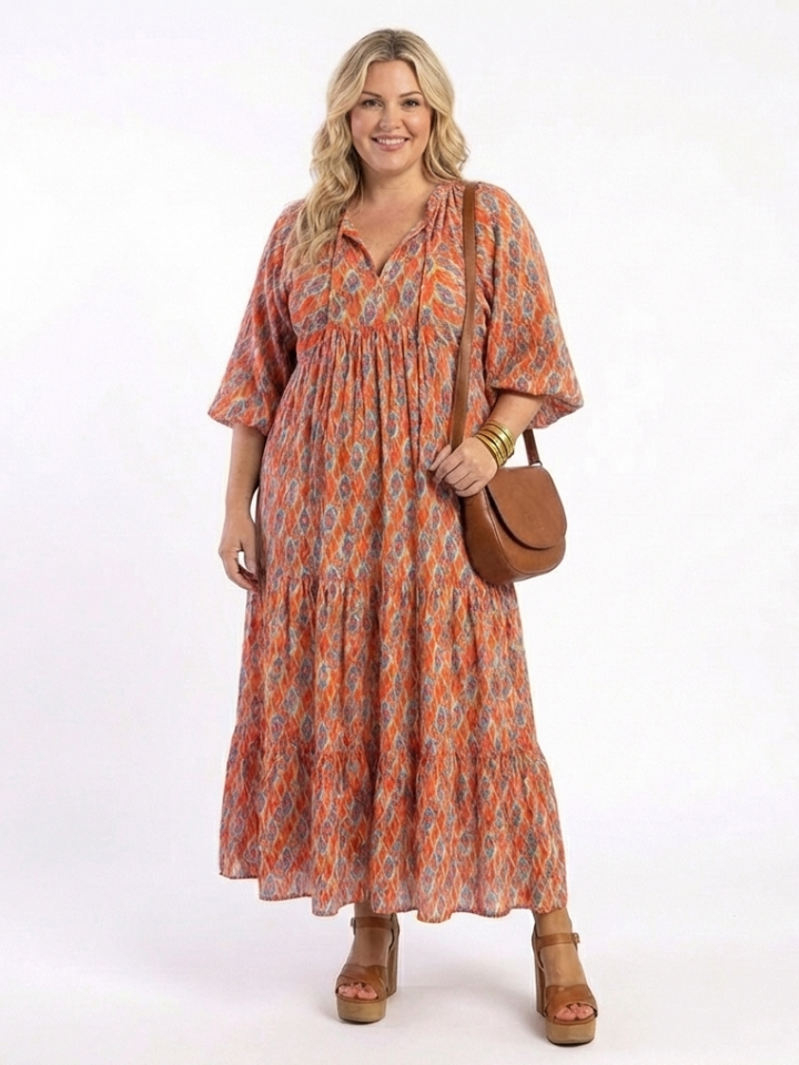 Juliet | Geometric Print Tiered Midi Dress