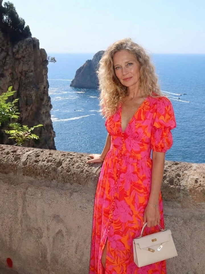 Gabrielle | Floral V Neck Puff Sleeve Midi Dress