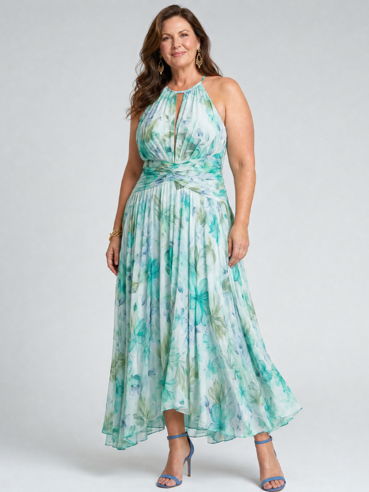 Seraphina | Pleated Keyhole Midi Dress