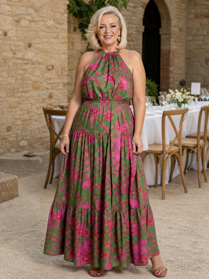 Lucinda | Tiered Halter Midi Dress