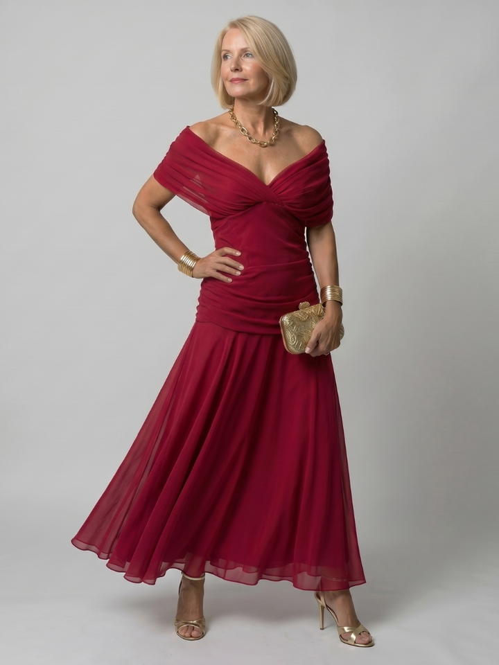 Imogen | Draped Off-Shoulder Midi Dress