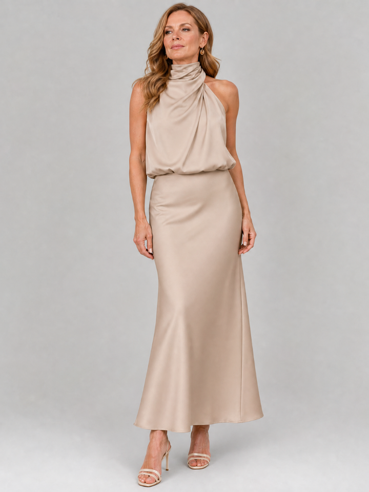 Celeste | Draped-Neck Midi Dress