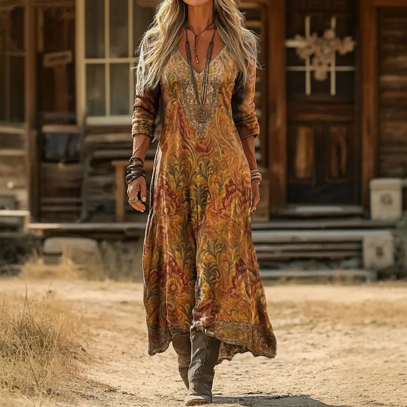 Ainsley | Rust Ornamental Maxi Dress