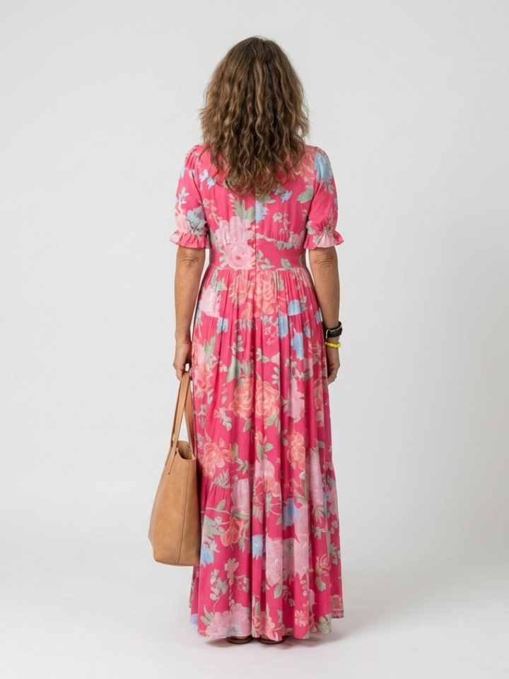 Elise | Short Sleeve V Neck Floral Midi Dress
