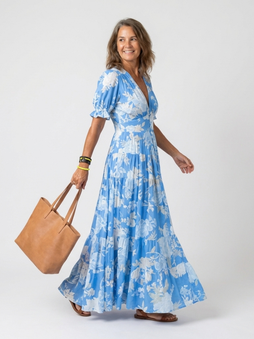 Elise | Short Sleeve V Neck Floral Midi Dress