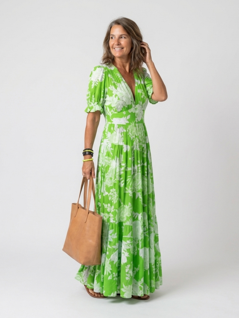 Elise | Short Sleeve V Neck Floral Midi Dress