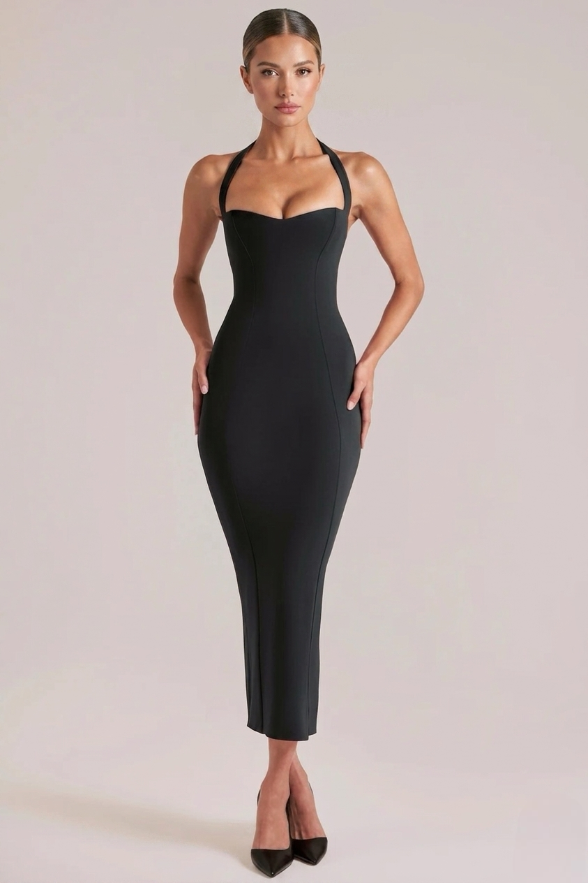 Kylie | Halter Sweetheart-Neck Midi Dress