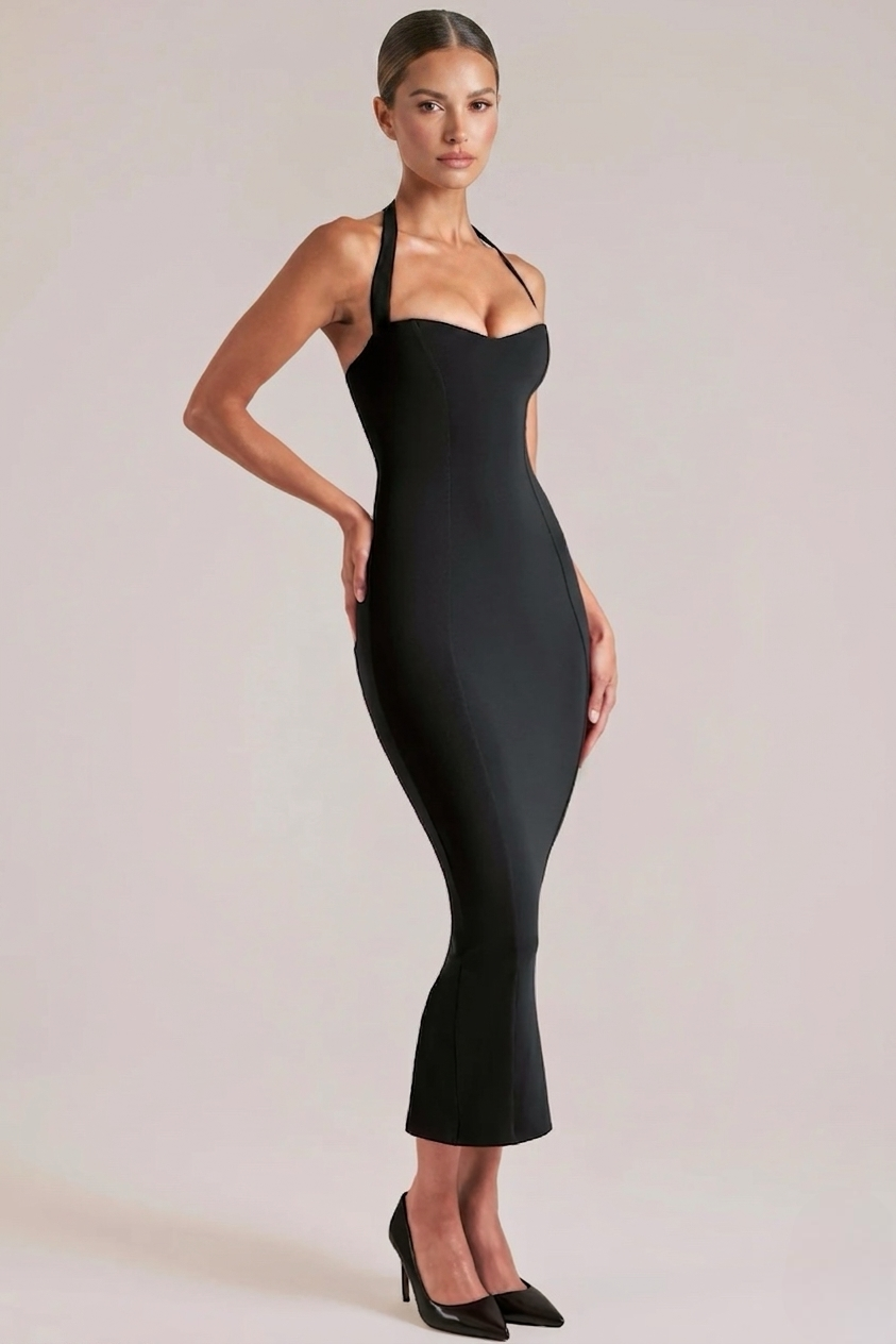 Kylie | Halter Sweetheart-Neck Midi Dress