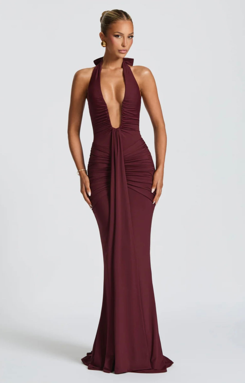 Fiona | Ruched Halter Maxi Dress