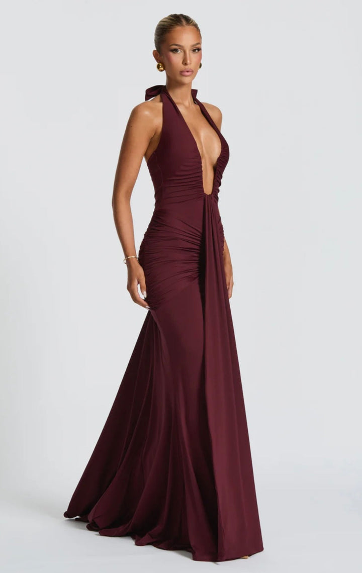 Fiona | Ruched Halter Maxi Dress