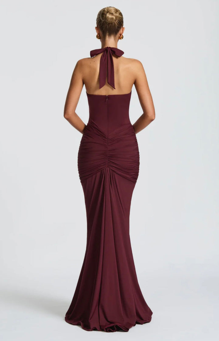 Fiona | Ruched Halter Maxi Dress