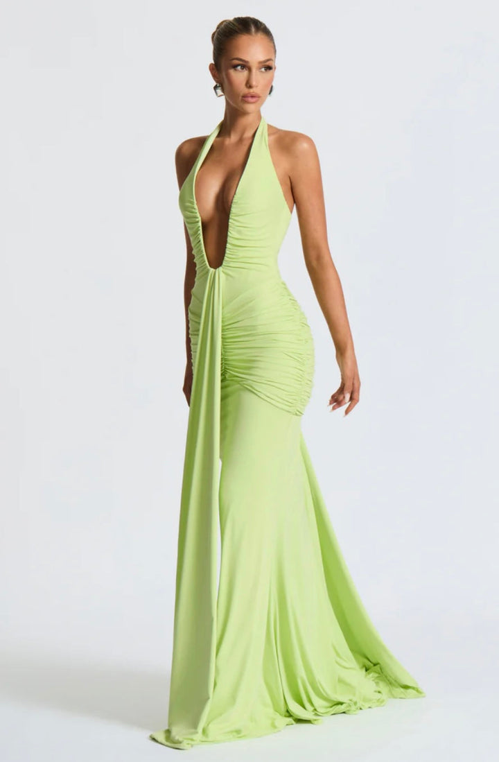 Fiona | Ruched Halter Maxi Dress