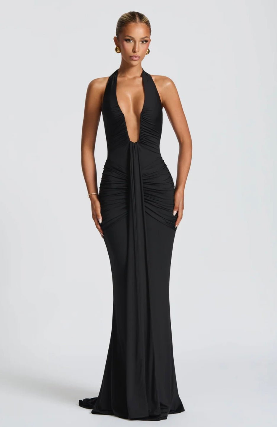 Fiona | Ruched Halter Maxi Dress