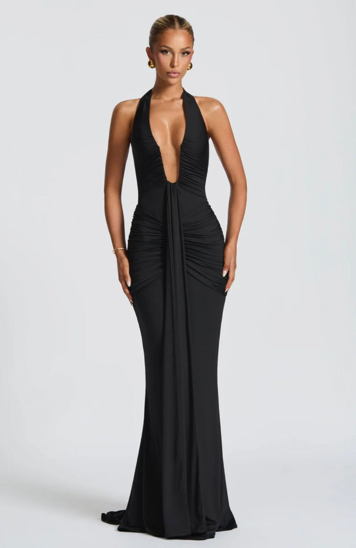 Fiona | Ruched Halter Maxi Dress