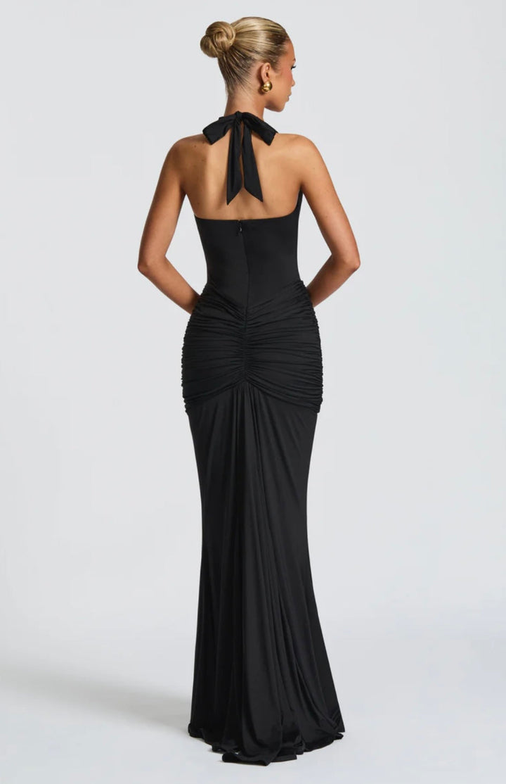 Fiona | Ruched Halter Maxi Dress