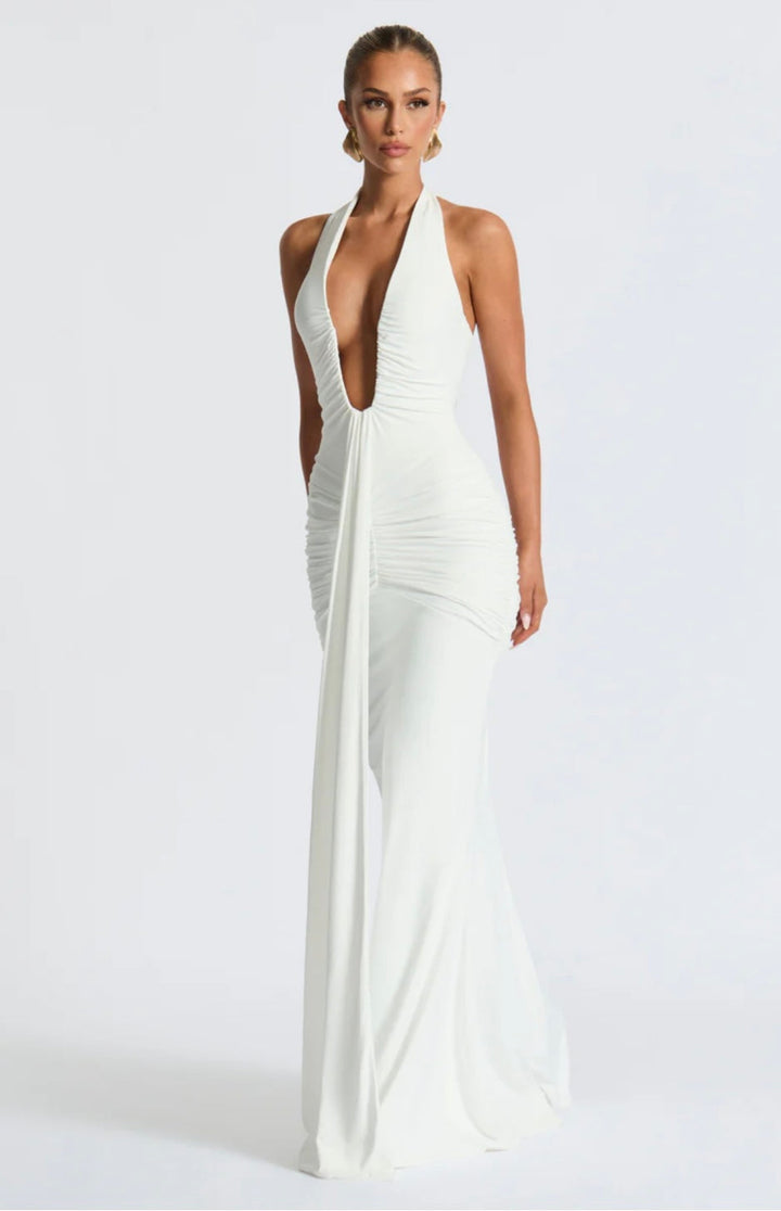 Fiona | Ruched Halter Maxi Dress