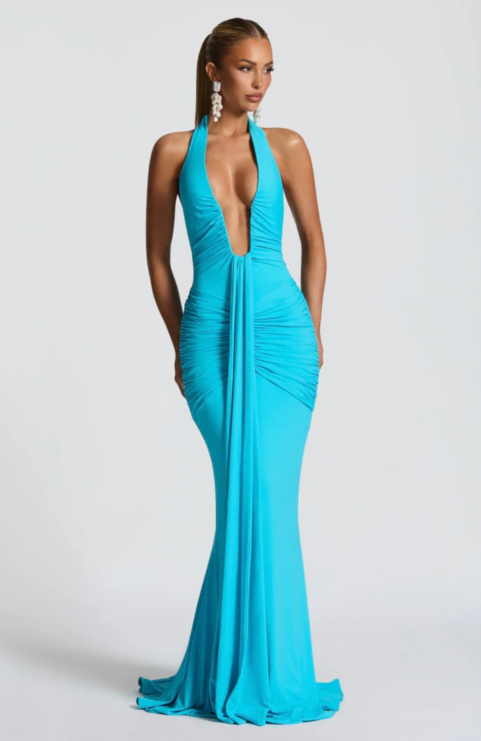 Fiona | Ruched Halter Maxi Dress
