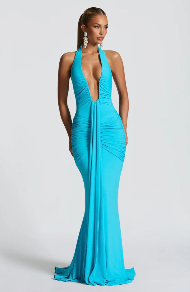 Fiona | Ruched Halter Maxi Dress