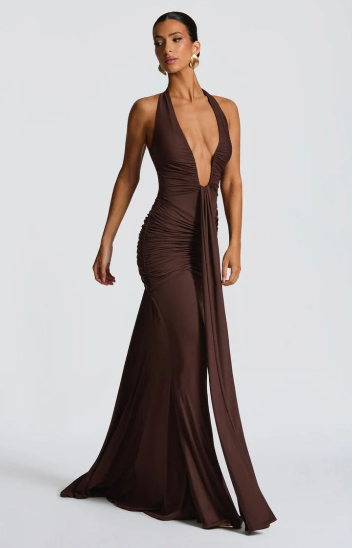 Fiona | Ruched Halter Maxi Dress