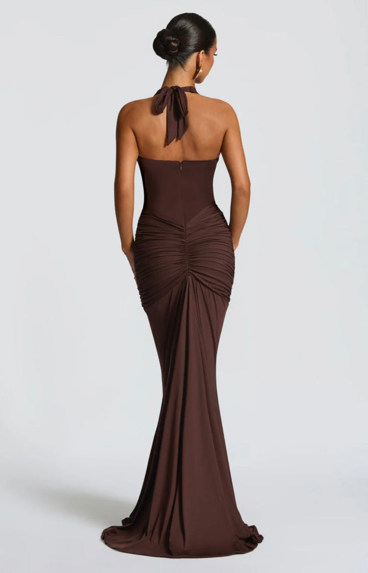 Fiona | Ruched Halter Maxi Dress