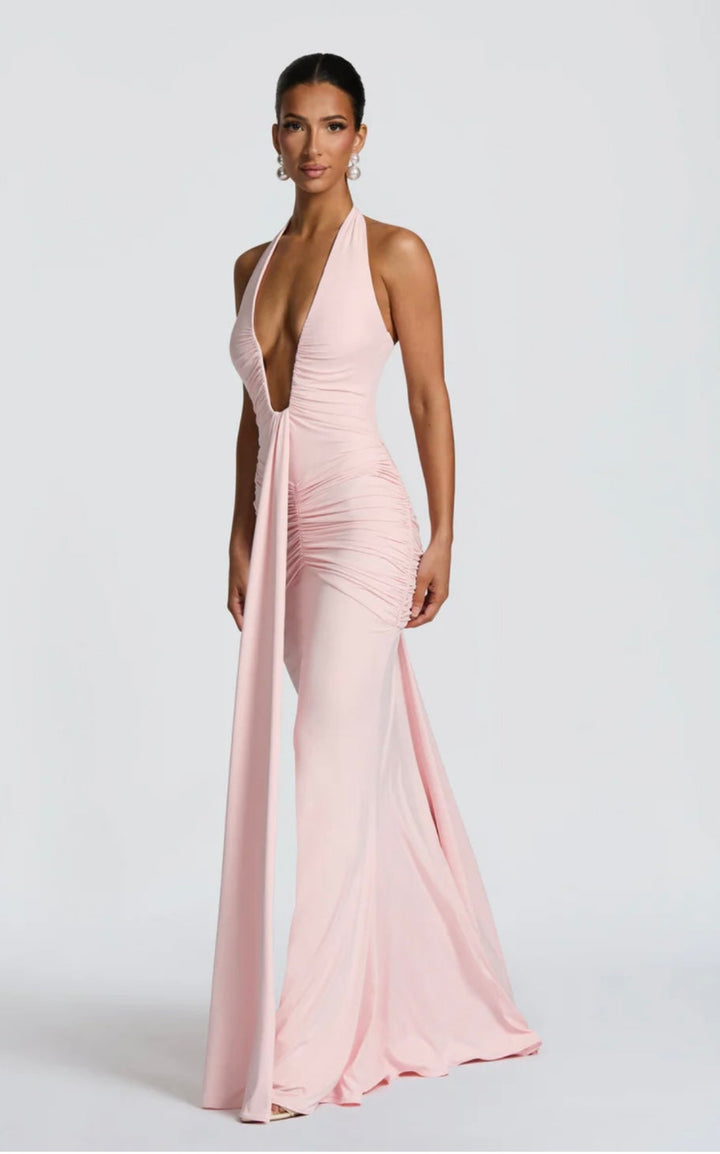 Fiona | Ruched Halter Maxi Dress