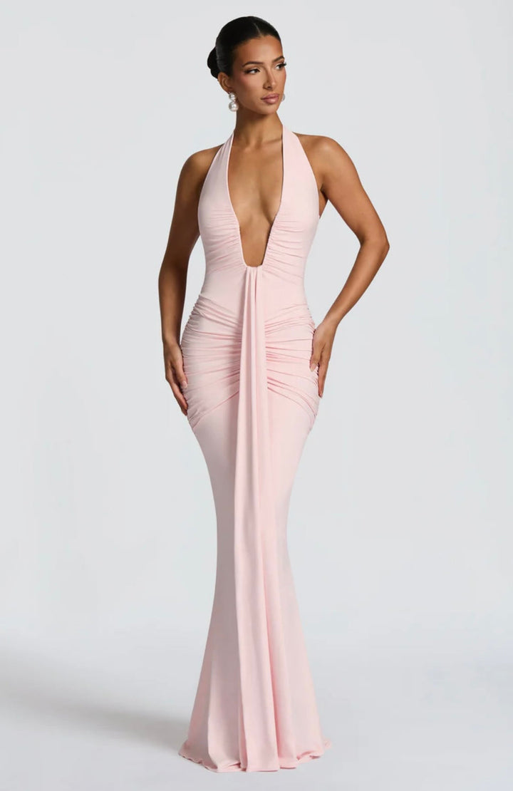 Fiona | Ruched Halter Maxi Dress