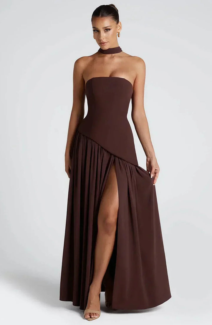 Natalie | Asymmetric Strapless Maxi Dress