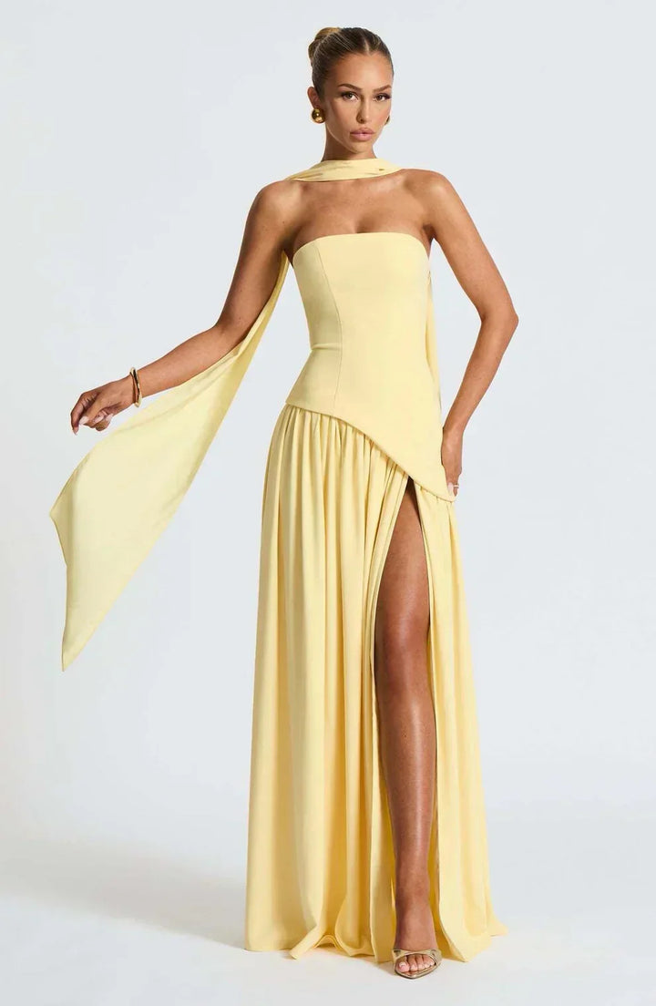 Natalie | Asymmetric Strapless Maxi Dress