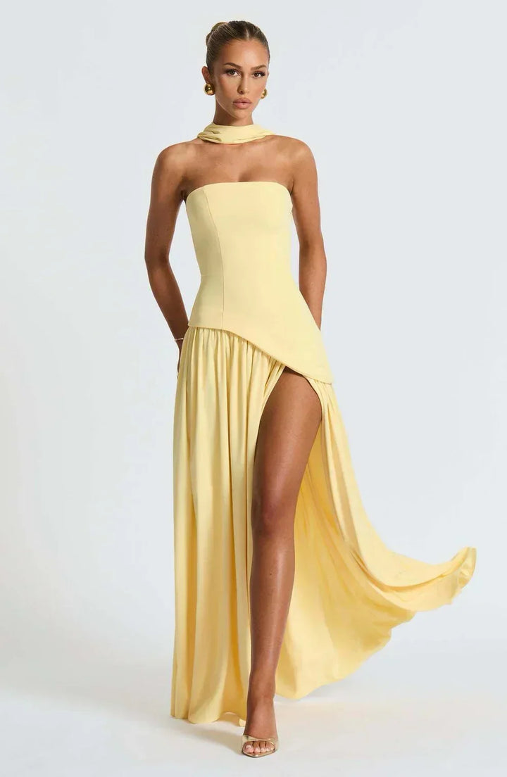Natalie | Asymmetric Strapless Maxi Dress