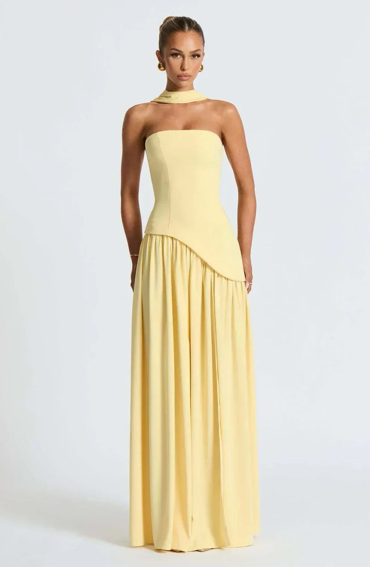 Natalie | Asymmetric Strapless Maxi Dress