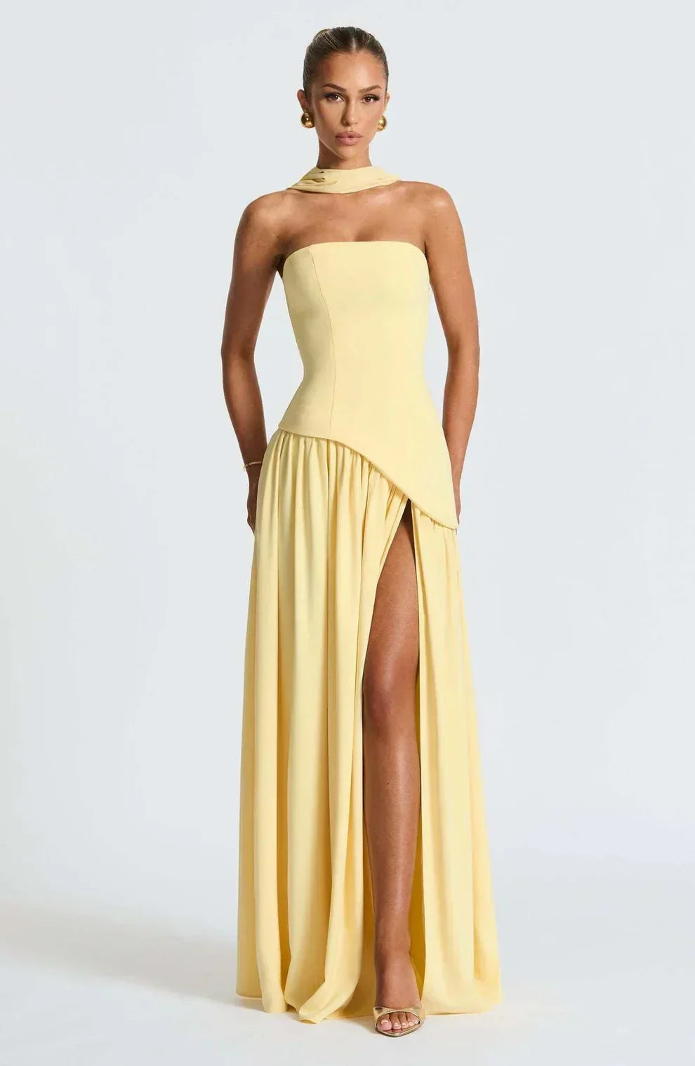 Natalie | Asymmetric Strapless Maxi Dress