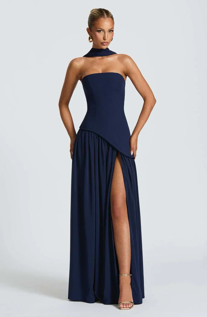 Natalie | Asymmetric Strapless Maxi Dress