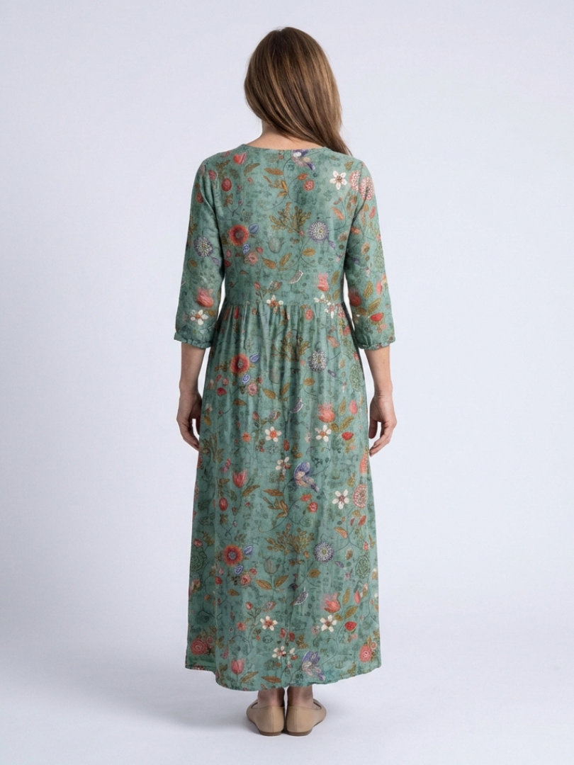 Phoebe | Floral V Neck Three Quarter Sleeve Maxi Dress