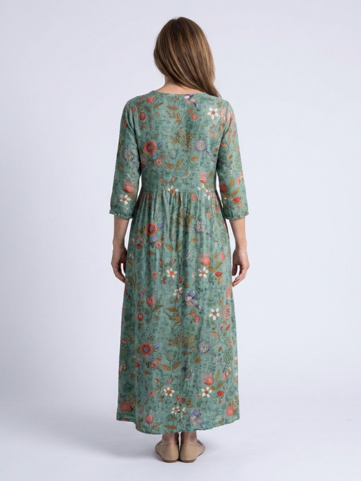 Phoebe | Floral V Neck Three Quarter Sleeve Maxi Dress