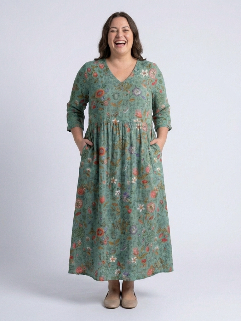 Phoebe | Floral V Neck Three Quarter Sleeve Maxi Dress