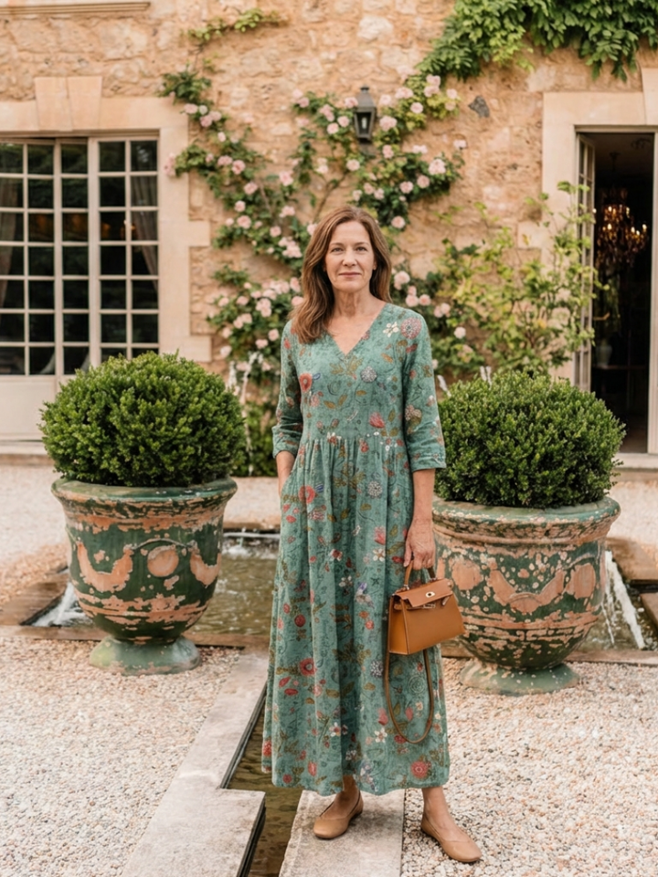 Phoebe | Floral V Neck Three Quarter Sleeve Maxi Dress