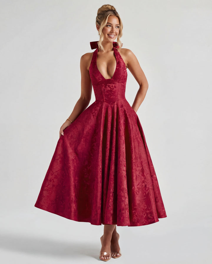 Alexandra | Halter Structured Midi Dress