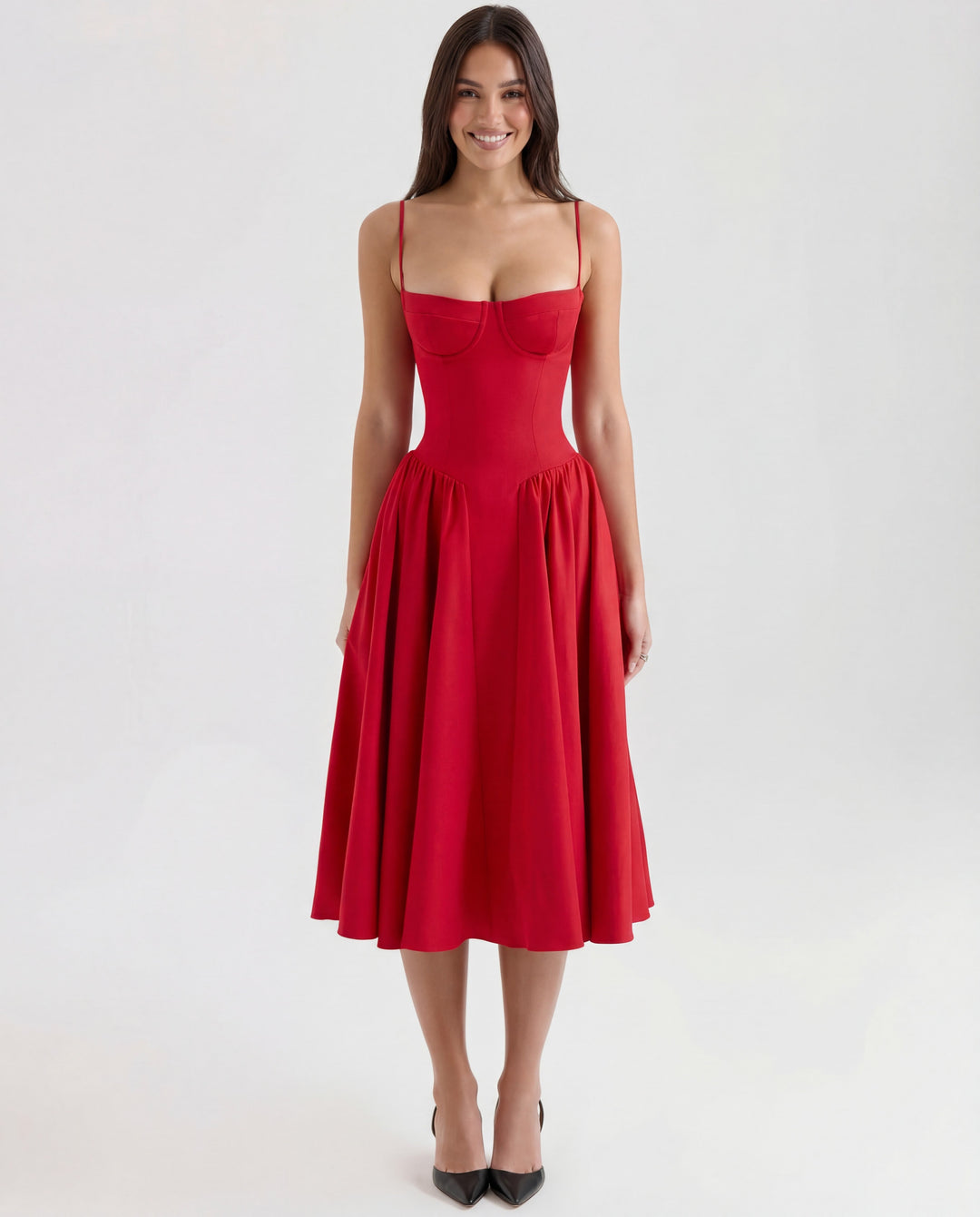 Penelope | Sweetheart-Neck Structured Midi Dress