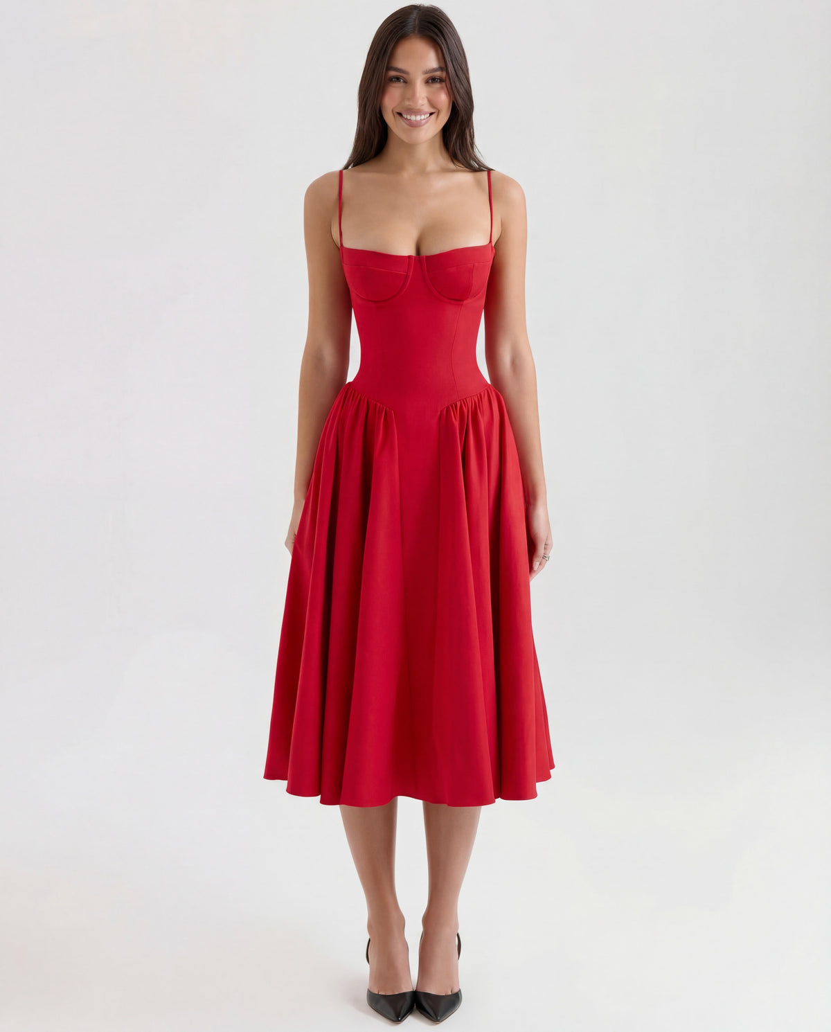 Penelope | Sweetheart-Neck Structured Midi Dress