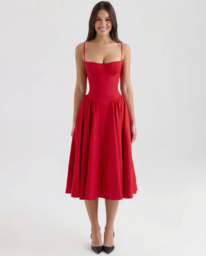 Penelope | Sweetheart-Neck Structured Midi Dress