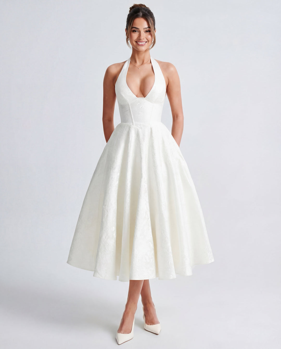 Alexandra | Halter Structured Midi Dress