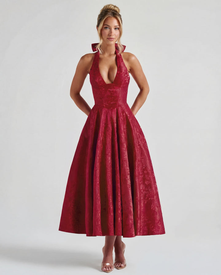 Alexandra | Halter Structured Midi Dress