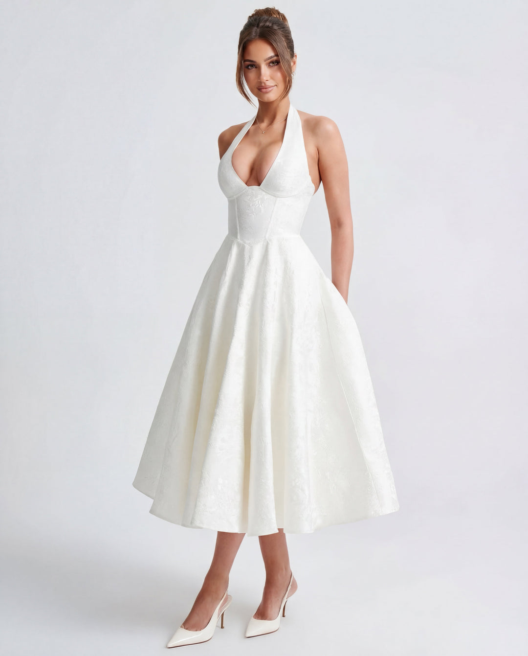 Alexandra | Halter Structured Midi Dress